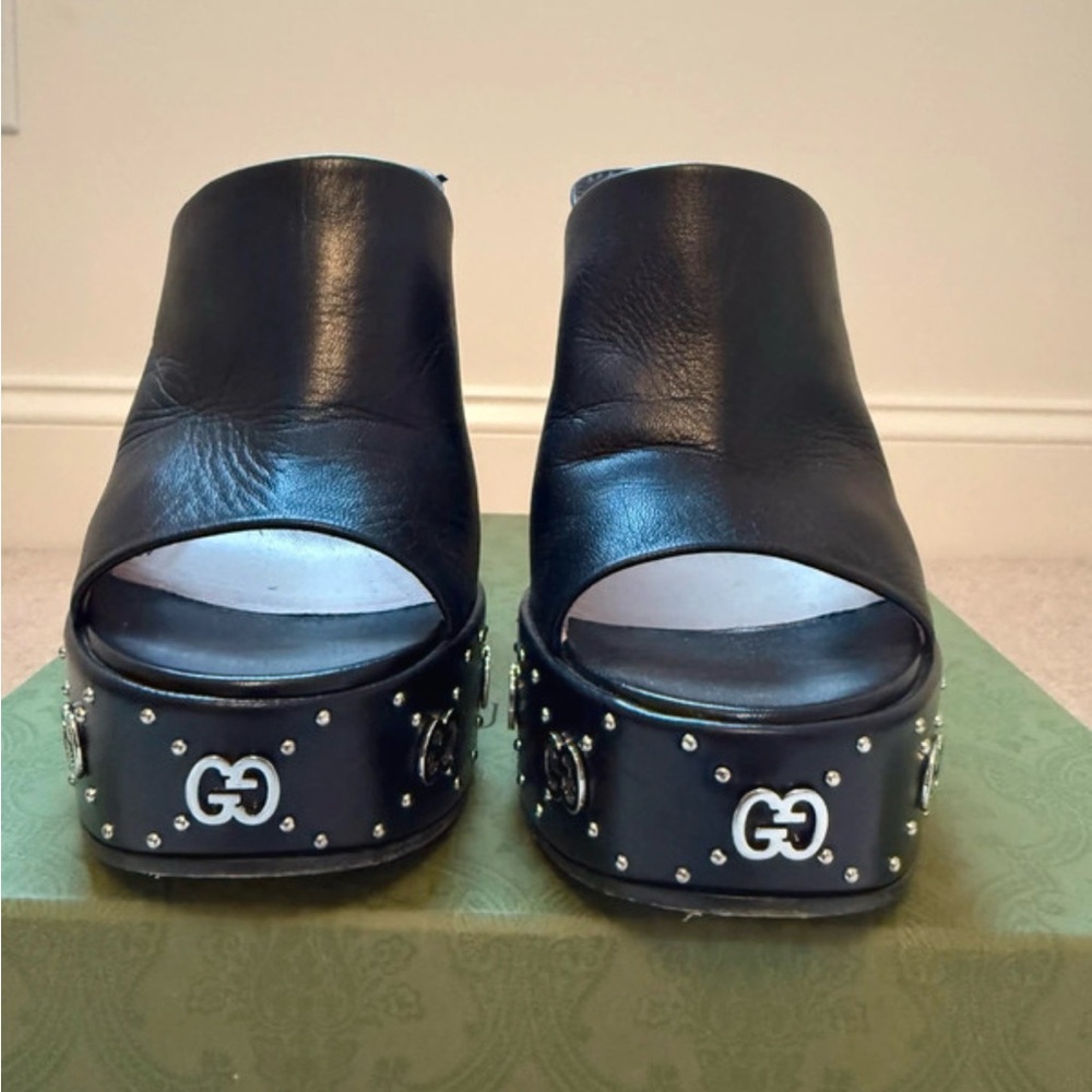 Gucci Black Platform Mules with Silver Accents - Picture 3 of 10